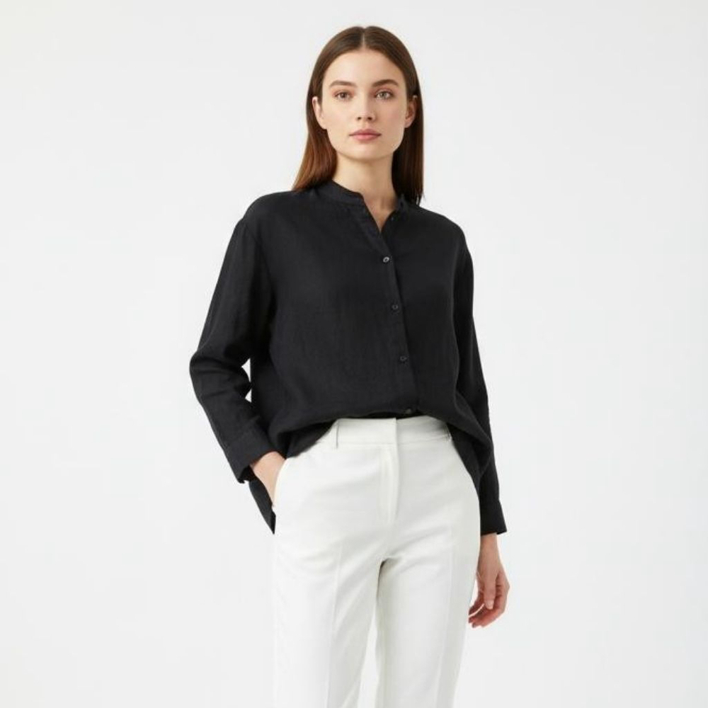 Eileen Fisher Italian Fabric Black Button Down Shirt - Medium